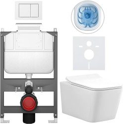 CERANO - Kompletný WC set Basic/Forte - biela lesklá - WC tlačidlo Maxio/Biela - ovládanie zhora - predstenová inštalácia - 51x36 (CER-8050BD86120)
