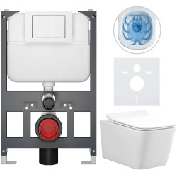 CERANO - Kompletný WC set Basic/Forte - biela lesklá - WC tlačidlo Maxio/Biela - závesné - nízky modul - predstenová inštalácia - 51x36 (CER-8050BD86124)