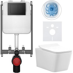 CERANO - Kompletný WC set Basic/Forte - biela lesklá - WC tlačidlo Maxio/Čierna - na zamurovanie - 51x36 (CER-8050BD86126)