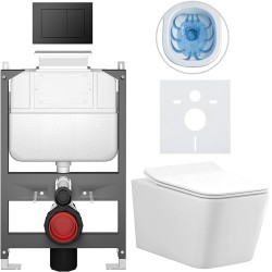 CERANO - Kompletný WC set Basic/Forte - biela lesklá - WC tlačidlo Maxio/Čierna - ovládanie zhora - predstenová inštalácia - 51x36 (CER-8050BD86125)