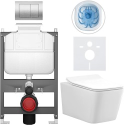 CERANO - Kompletný WC set Basic/Forte - biela lesklá - WC tlačidlo Maxio/Strieborná - ovládanie zhora - predstenová inštalácia - 51x36 (CER-8050BD86130)