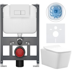 CERANO - Kompletný WC set Basic/Forte - biela lesklá - WC tlačidlo Modulo/Biela - závesné - nízky modul - predstenová inštalácia - 51x36 (CER-8050BD86139)