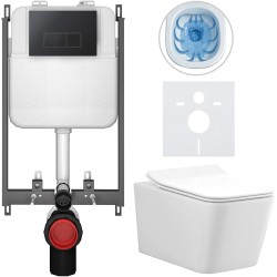 CERANO - Kompletný WC set Basic/Forte - biela lesklá - WC tlačidlo Modulo/Čierna - na zamurovanie - 51x36 (CER-8050BD86141)