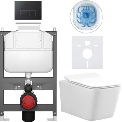 CERANO - Kompletný WC set Basic/Forte - biela lesklá - WC tlačidlo Modulo/Čierna - ovládanie zhora - predstenová inštalácia - 51x36 (CER-8050BD86140)