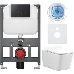 CERANO - Kompletný WC set Basic/Forte - biela lesklá - WC tlačidlo Modulo/Čierna - závesné - nízky modul - predstenová inštalácia - 51x36 (CER-8050BD86144)