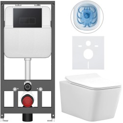 CERANO - Kompletný WC set Basic/Forte - biela lesklá - WC tlačidlo Modulo/Čierna - závesné - predstenová inštalácia - 51x36 (CER-8050BD86143)