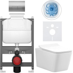 CERANO - Kompletný WC set Basic/Forte - biela lesklá - WC tlačidlo Modulo/Strieborná - ovládanie zhora - predstenová inštalácia - 51x36 (CER-8050BD86145)