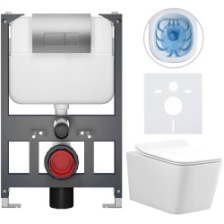 CERANO - Kompletný WC set Basic/Forte - biela lesklá - WC tlačidlo Modulo/Strieborná - závesné - nízky modul - predstenová inštalácia - 51x36 (CER-8050BD86149)