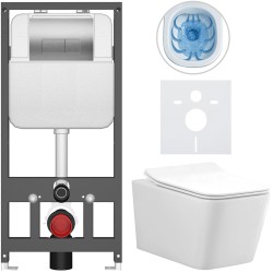 CERANO - Kompletný WC set Basic/Forte - biela lesklá - WC tlačidlo Modulo/Strieborná - závesné - predstenová inštalácia - 51x36 (CER-8050BD86148)