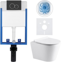 CERANO - Kompletný WC set Profi/Carlito - biela lesklá - WC tlačidlo Duo/Čierna matná - na zamurovanie - 48,5x36,5 (CER-8050BD84298)