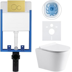 CERANO - Kompletný WC set Profi/Carlito - biela lesklá - WC tlačidlo Duo/Zlatá - na zamurovanie - 48,5x36,5 (CER-8050BD84302)