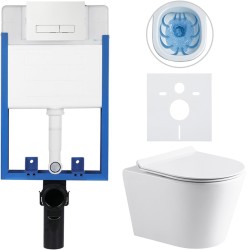 CERANO - Kompletný WC set Profi/Carlito - biela lesklá - WC tlačidlo Slim/Biela - na zamurovanie - 48,5x36,5 (CER-8050BD72)