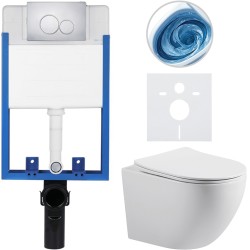 CERANO - Kompletný WC set Profi/Cesso - biela lesklá - WC tlačidlo Duo/Chrom - pre zamurovanie - 49x36 (CER-8050BD84336)