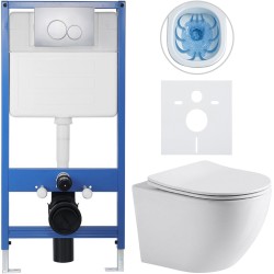 CERANO - Kompletný WC set Profi/Cesso - biela lesklá - WC tlačidlo Duo/Chrom - predstenová inštalácia - 49x36 (CER-8050BD84211)