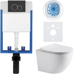 CERANO - Kompletný WC set Profi/Cesso - biela lesklá - WC tlačidlo Duo/Čierna matná - na zamurovanie - 49x36 (CER-8050BD84208)