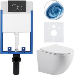 CERANO - Kompletný WC set Profi/Cesso - biela lesklá - WC tlačidlo Duo/Čierna matná - na zamurovanie - 49x36 (CER-8050BD84334)