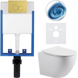 CERANO - Kompletný WC set Profi/Cesso - biela lesklá - WC tlačidlo Duo. zlatá - na zamurovanie - 49x36 (CER-8050BD84338)