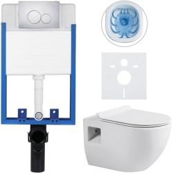 CERANO - Kompletný WC set Profi/Dure - biela lesklá - WC tlačidlo Duo/Chrom - pre zamurovanie - 51x35 (CER-8050BD84282)