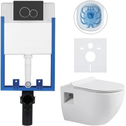 CERANO - Kompletný WC set Profi/Dure - biela lesklá - WC tlačidlo Duo/Čierna matná - na zamurovanie - 51x35 (CER-8050BD84280)