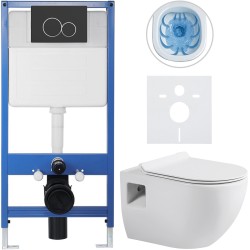 CERANO - Kompletný WC set Profi/Dure - biela lesklá - WC tlačidlo Duo/Čierna matná - predstenová inštalácia - 51x35 (CER-8050BD84281)