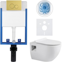 CERANO - Kompletný WC set Profi/Dure - biela lesklá - WC tlačidlo Duo/Zlatá - na zamurovanie - 51x35 (CER-8050BD84284)