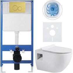 CERANO - Kompletný WC set Profi/Dure - biela lesklá - WC tlačidlo Duo/Zlatá - predstenová inštalácia - 51x35 (CER-8050BD84285)