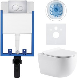 CERANO - Kompletný WC set Profi/Felci - biela lesklá - WC tlačidlo Duo/Chrom - pre zamurovanie - 52,5x36 (CER-8050BD84318)