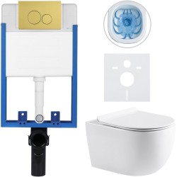 CERANO - Kompletný WC set Profi/Felci - biela lesklá - WC tlačidlo Duo/Zlatá - na zamurovanie - 52,5x36 (CER-8050BD84320)