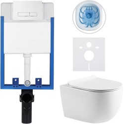 CERANO - Kompletný WC set Profi/Felci - biela lesklá - WC tlačidlo Slim/Biela - na zamurovanie - 52,5x36 (CER-8050BD59)