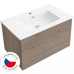 CERANO - Koupelnová skříňka Adele - dub Cannolo Cremona + keramické umyvadlo Novo - bílá lesklá - 101x41,5x46,5  (CER-730194)