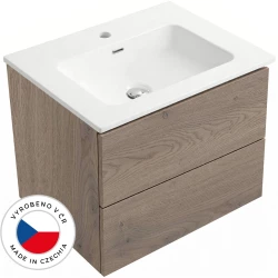 CERANO - Koupelnová skříňka Adele - dub Cannolo Cremona + keramické umyvadlo Novo - bílá lesklá - 61x61,5x46,5  (CER-231731)
