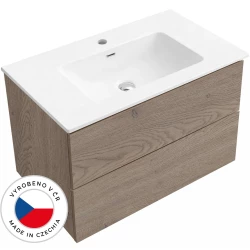 CERANO - Koupelnová skříňka Adele - dub Cannolo Cremona + keramické umyvadlo Novo - bílá lesklá - 81x61,5x46,5  (CER-578863)