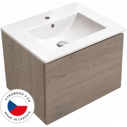 CERANO - Koupelnová skříňka Adele - dub Cannolo Cremona + keramické umyvadlo Todo - bílá lesklá - 61x41,7x46,5  (CER-256977)