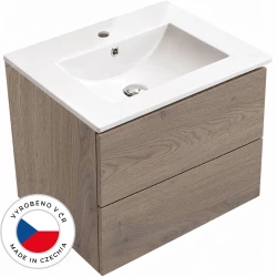 CERANO - Koupelnová skříňka Adele - dub Cannolo Cremona + keramické umyvadlo Todo - bílá lesklá - 71x61,7x46,5  (CER-368311)