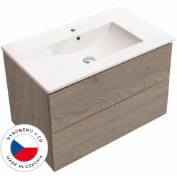 CERANO - Koupelnová skříňka Adele - dub Cannolo Cremona + keramické umyvadlo Todo - bílá lesklá - 81x61,7x46,5  (CER-566071)