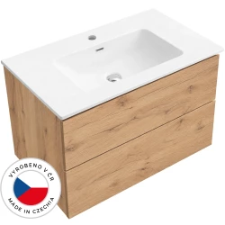 CERANO - Koupelnová skříňka Adele - dub zlatý Craft + keramické umyvadlo Novo - bílá lesklá - 101x61,5x46,5  (CER-785594)