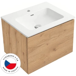 CERANO - Koupelnová skříňka Adele - dub zlatý Craft + keramické umyvadlo Novo - bílá lesklá - 71x41,5x46,5  (CER-540871)