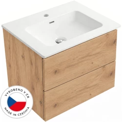 CERANO - Koupelnová skříňka Adele - dub zlatý Craft + keramické umyvadlo Novo - bílá lesklá - 71x61,5x46,5  (CER-480006)