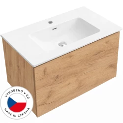 CERANO - Koupelnová skříňka Adele - dub zlatý Craft + keramické umyvadlo Novo - bílá lesklá - 81x41,5x46,5  (CER-656393)