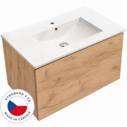 CERANO - Koupelnová skříňka Adele - dub zlatý Craft + keramické umyvadlo Todo - bílá lesklá - 81x41,7x46,5  (CER-654903)