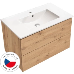 CERANO - Koupelnová skříňka Adele - dub zlatý Craft + keramické umyvadlo Todo - bílá lesklá - 81x61,7x46,5  (CER-633529)