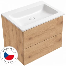 CERANO - Koupelnová skříňka Adele - dub zlatý Craft + umyvadlo z lit. mramoru Amati - bílá matná - 60,5x61,5x46,5  (CER-045332)