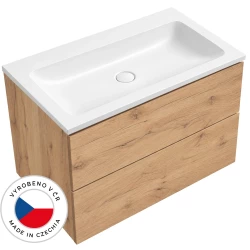 CERANO - Koupelnová skříňka Adele - dub zlatý Craft + umyvadlo z lit. mramoru Amati - bílá matná - 80,5x61,5x46,5  (CER-071214)