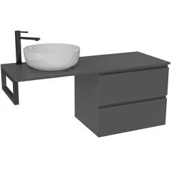 CERANO - Koupelnová skříňka Carole - antracitová + deska pod umyvadlo Navira Slim - 18 mm + konzole černá - 120x49,8x46  (CER-215457)