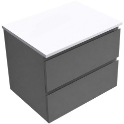 CERANO - Koupelnová skříňka Carole - antracitová + deska z lit. mramoru Elanys - 12 mm - bílá matná - 60x49,2x46  (CER-266074)