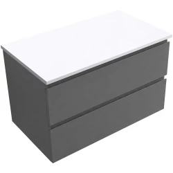 CERANO - Koupelnová skříňka Carole - antracitová + deska z lit. mramoru Elanys - 12 mm - bílá matná - 80x49,2x46  (CER-267347)