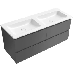 CERANO - Koupelnová skříňka Carole - antracitová + dvojumyvadlo z lit. mramoru Amati - bílá matná - 161x49,5x46,7  (CER-113787)