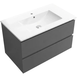 CERANO - Koupelnová skříňka Carole - antracitová + keramické umyvadlo Todo - bílá lesklá - 81x50x46,5  (CER-249098)