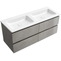 CERANO - Koupelnová skříňka Carole - betonově šedá + dvojumyvadlo z lit. mramoru Amati - bílá matná - 121x49,5x46,7  (CER-126962)