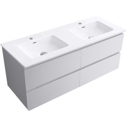 CERANO - Koupelnová skříňka Carole - bílá matná + keramické dvojumyvadlo Novo - bílá lesklá - 121x49,5x46,5  (CER-979861)